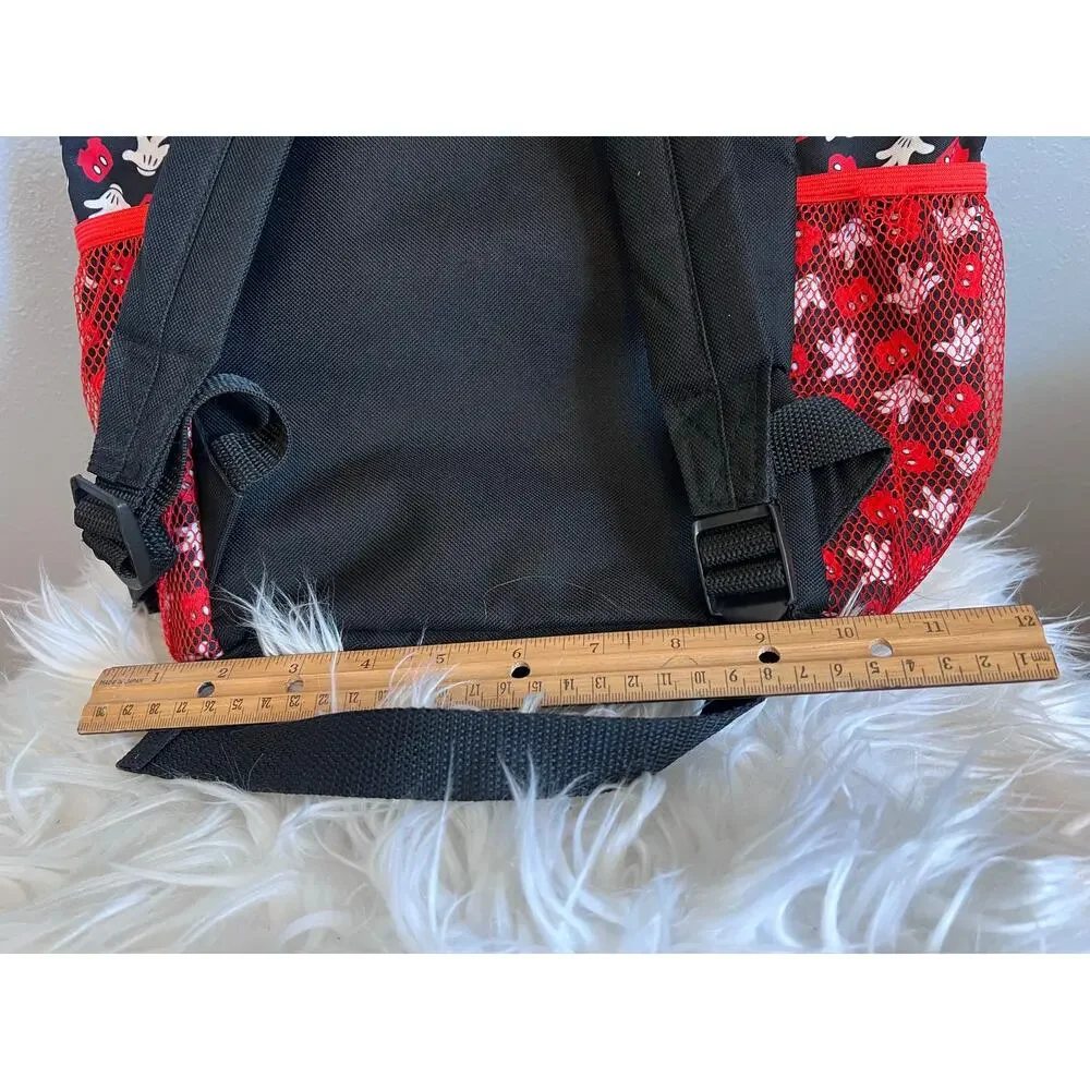 Mickey Mouse Disney Beach Mesh Bag Backpack Black Red Drawstring Ears Zipper